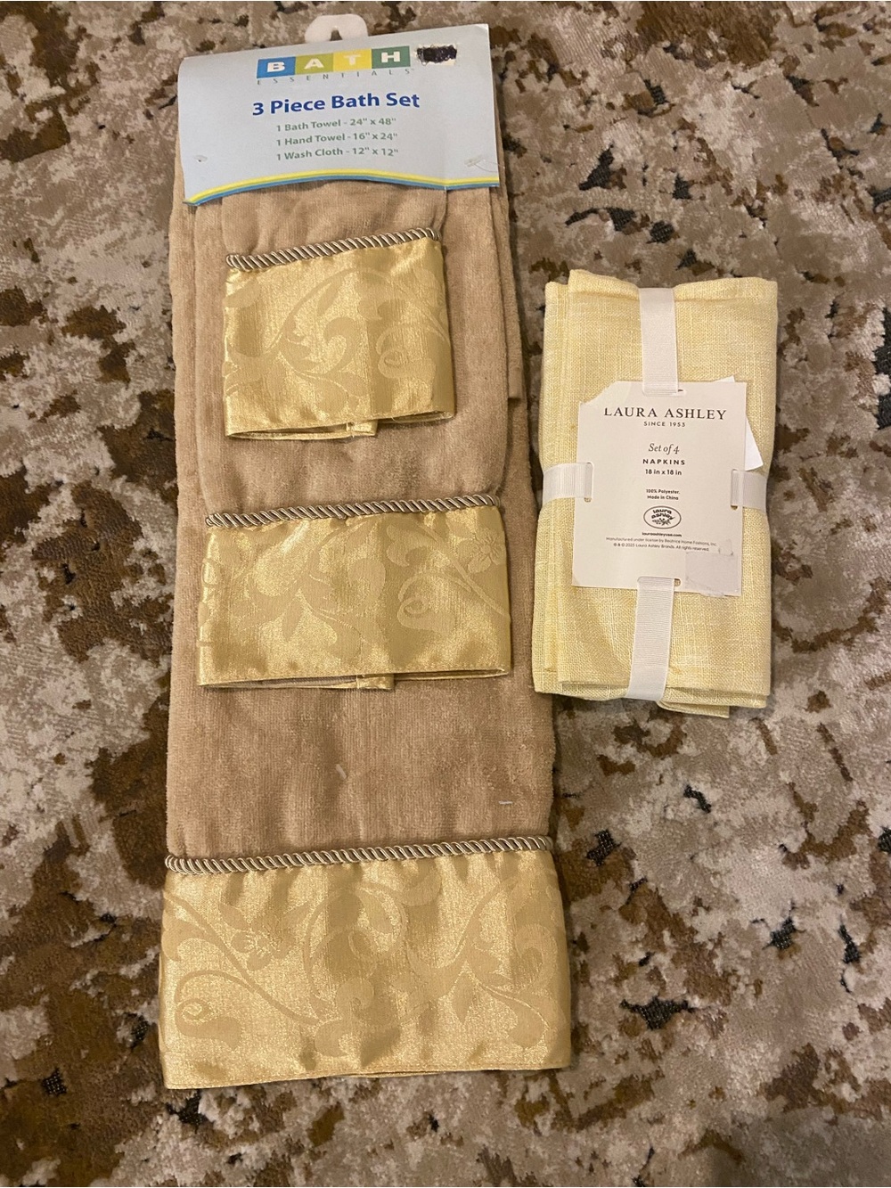 Laura Ashley Pale Yellow Napkin Set & Gold-Tone Bath Towel Set